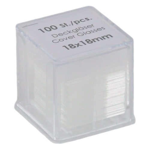 Deckgläser 18 x 18 mm, 100 Stück - quadratische Abdeckgläser für Objektträger - Med-Praxisbedarf