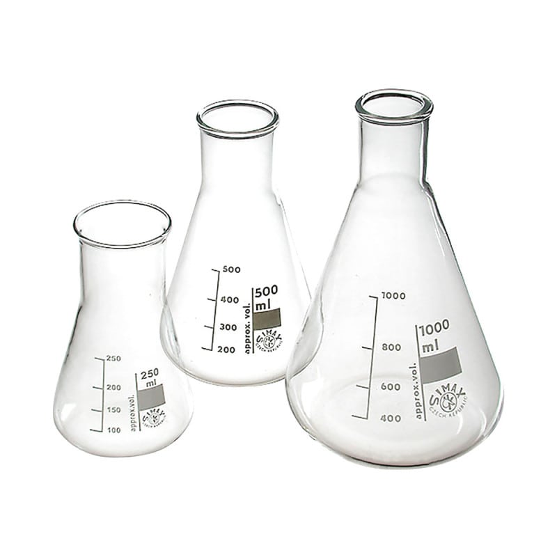 Erlenmeyerkolben Laborgefäß - aus Glas zum Schwenken und Rühren, konischer Hals - Med-Praxisbedarf