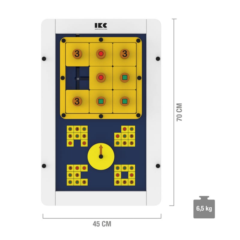 IKC Spielmodul Logik im Quadrat Detailansicht - Schiebespiel mit bunten Zahlen und Symbolen - Med-Praxisbedarf