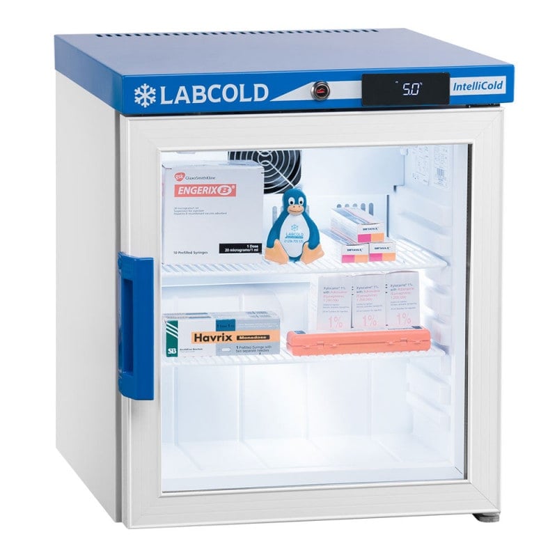 LABCOLD Arzneimittelkühlschrank 36 Liter - Tür geöffnet, zeigt Stauraum für Medikamente - Med-Praxisbedarf