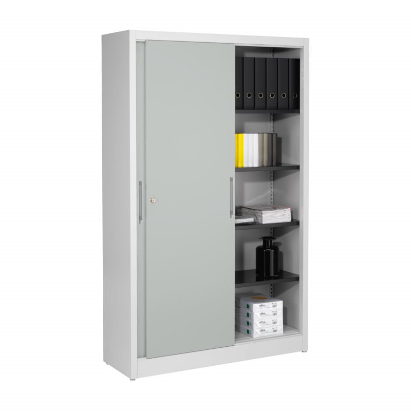 Mauser Schiebetürenschrank weiß - Stahlschrank mit Schiebetüren für Praxis Stauraum - Med-Praxisbedarf