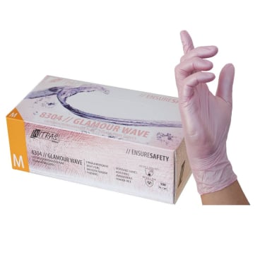 Rosa Nitril Einmalhandschuhe GLAMOUR WAVE - erleichtertes Anziehen in stressigen Situationen - Med-Praxisbedarf
