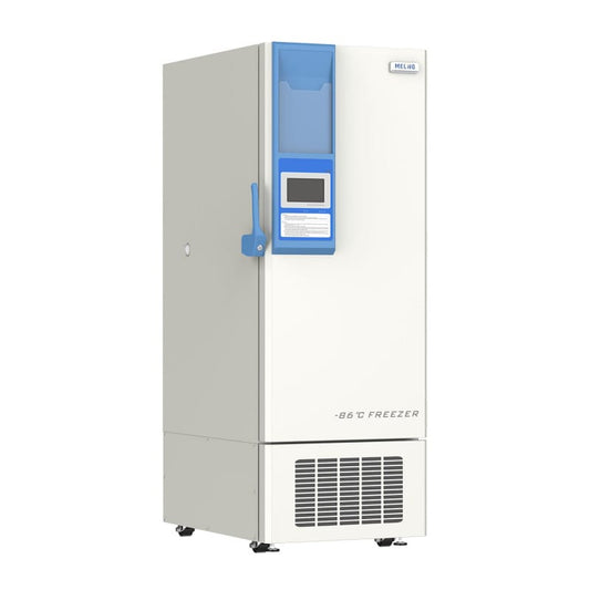 ULT-Gefrierschrank DW-HL398 -86°C - Labor-Gefrierschrank in Weiß, Außenansicht mit Griff - Med-Praxisbedarf