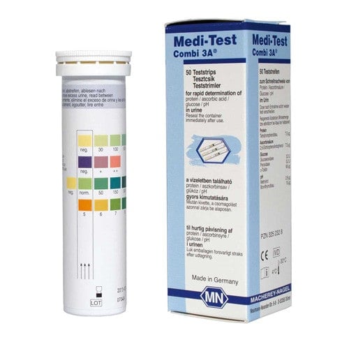 Medi-Test Combi 3A Harnteststreifen - Test auf Glucose, Protein, pH, Ascorbinsäure - Med-Praxisbedarf