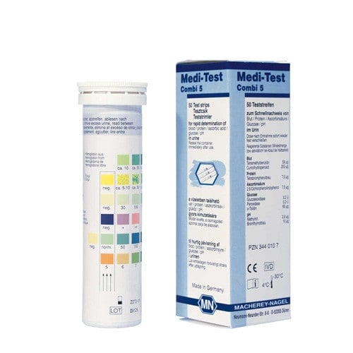Medi-Test Combi 5 Urinteststreifen - 5 Parameter inklusive Blut und pH-Wert - Med-Praxisbedarf