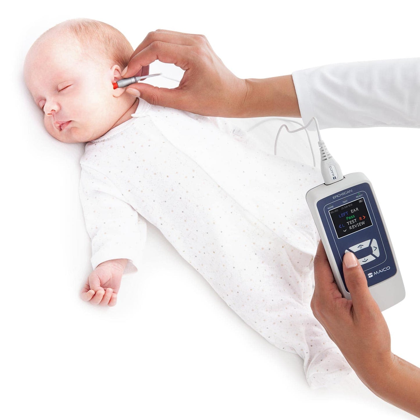 EROSCAN Screener Bedienung - tragbares OAE-Messgerät mit Display und Sonde - Med-Praxisbedarf