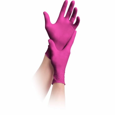 Nitrilhandschuhe magenta puderfrei - solution 100 mit texturierten Fingerspitzen für sicheren Halt - Med-Praxisbedarf