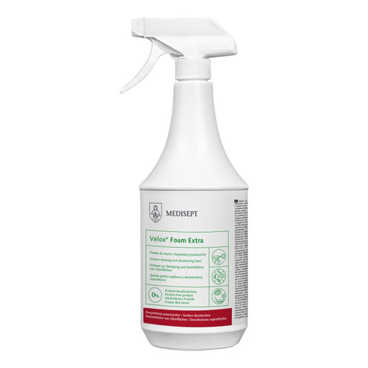 Velox Foam Extra Desinfektionsschaum - gebrauchsfertiger Schaum in 1000ml Sprühflasche - Med-Praxisbedarf