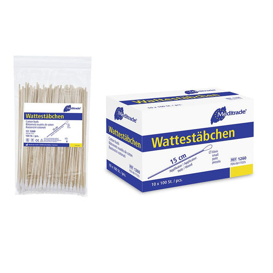 Holz Wattestäbchen kleiner Wattekopf 12x5 mm - von Meditrade, für medizinischen Alltag - Med-Praxisbedarf
