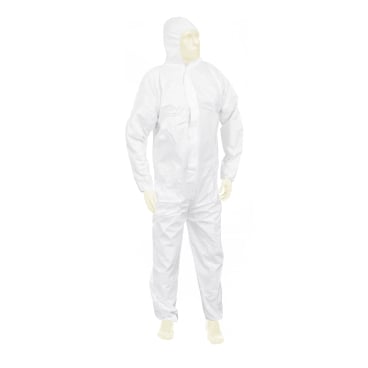 Schutzanzug YETI Overall in Weiß - Detailaufnahme des Materials mit luftdurchlässiger Beschichtung - Med-Praxisbedarf
