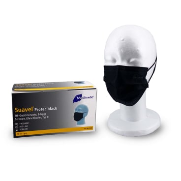 Medizinische Schutzmaske Typ II Protec Black - dreilagig, schwarz, CE 0194 - Med-Praxisbedarf