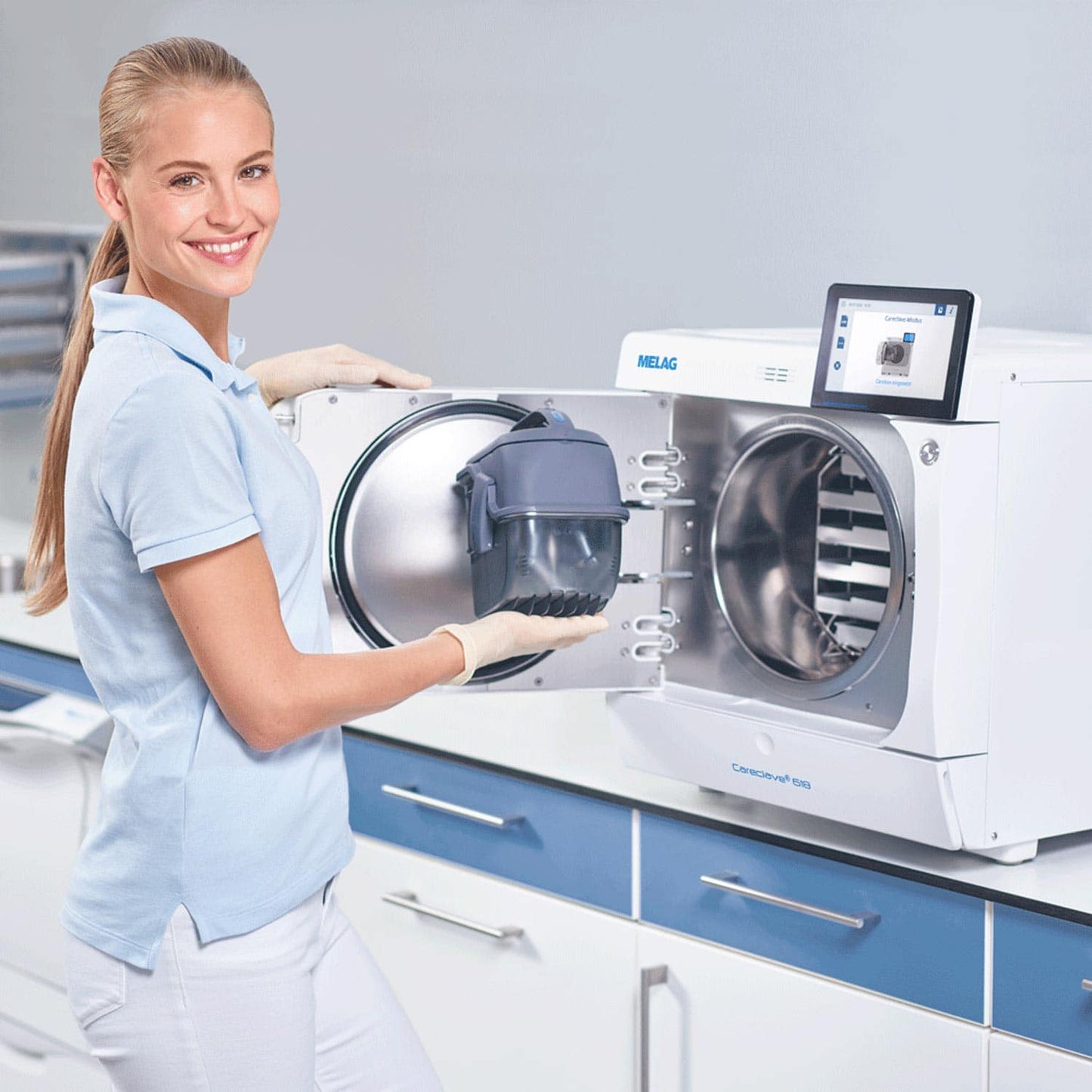 Sterilisationsbox Carebox Blue - praktische Lösung zur Aufbereitung von zahnärztlichen Turbinen - Med-Praxisbedarf