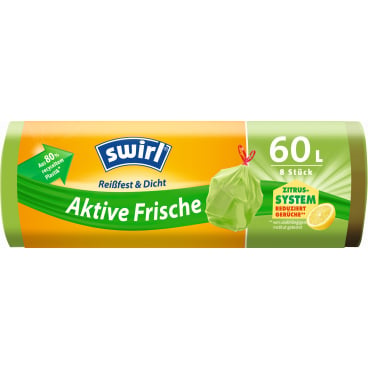 60-Liter Swirl Müllbeutel mit Aktiver Frische - geruchsneutralisierend und reißfest - Med-Praxisbedarf