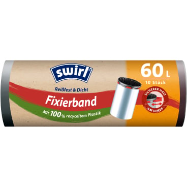 Swirl 60 Liter Müllbeutel mit Fixierband - geöffnete robuste Abfallsäcke - Med-Praxisbedarf