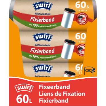 Swirl Müllbeutel 60 Liter mit Fixierband - große reißfeste Abfalltüte für Kliniken - Med-Praxisbedarf