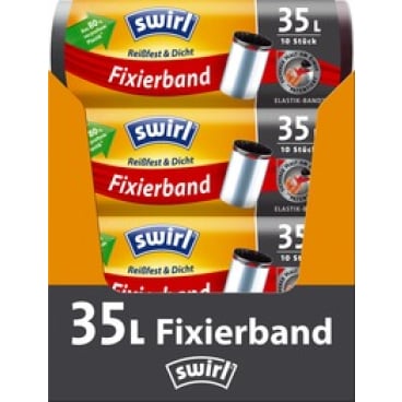 Swirl Müllbeutel 35 Liter mit Fixierband - reißfester Abfallsack für Pflegeeinrichtungen - Med-Praxisbedarf