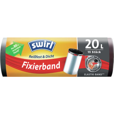 Reißfester Müllbeutel 20 Liter mit Fixierband - Swirl Abfallbeutel in der Rolle - Med-Praxisbedarf