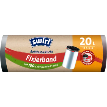 Swirl Müllbeutel reißfest mit Fixierband 20 Liter - für mittlere Abfallbehälter in Kliniken - Med-Praxisbedarf