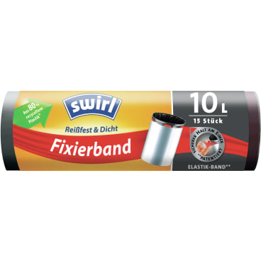 10-Liter Müllbeutel Swirl mit Fixierband - reißfest, sicherer Verschluss für Praxisbedarf - Med-Praxisbedarf