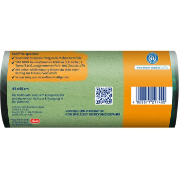 Öko Müllbeutel 20 Liter Swirl - grüne Aufschrift, für Praxis und Pflegeeinrichtung - Med-Praxisbedarf
