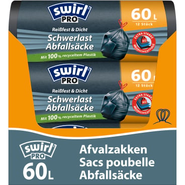 Swirl Schwerlastsäcke PROFI 60 Liter - robuste Müllbeutel für professionellen Einsatz - Med-Praxisbedarf