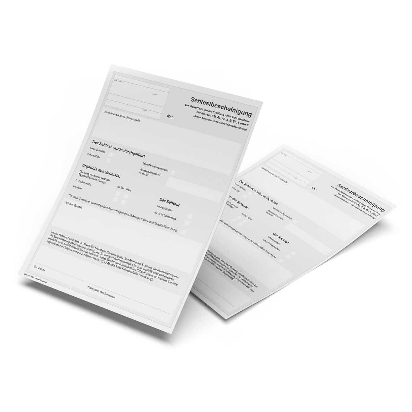Sehtestbescheinigung von Meyer-Wagenfeld - Dokumentationsformular für amtliche Sehteststellen - Med-Praxisbedarf