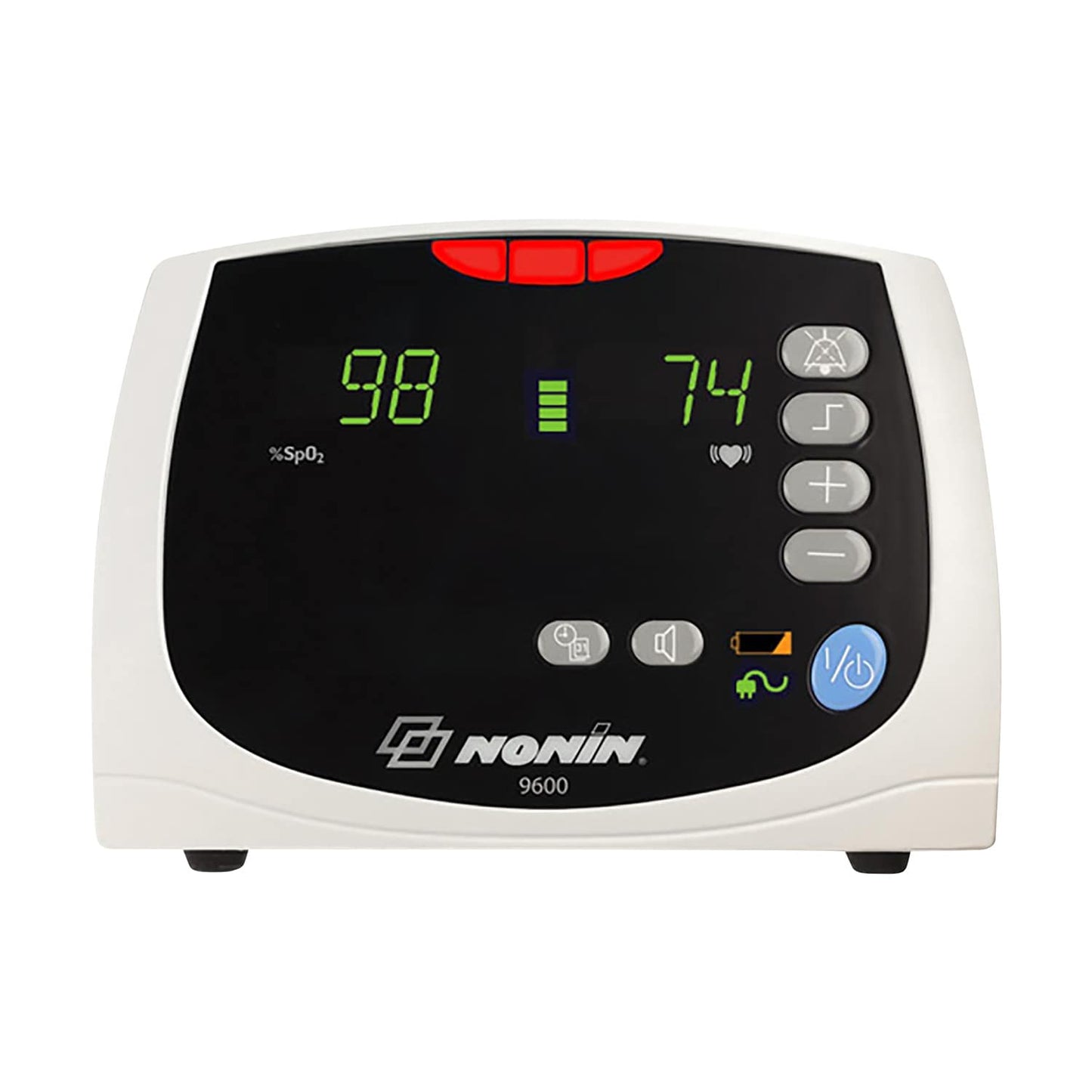 Nonin Avant 9600 Pulsoximeter von NONIN - Seitenansicht des Monitors mit Anschlüssen und Bedientasten - Med-Praxisbedarf