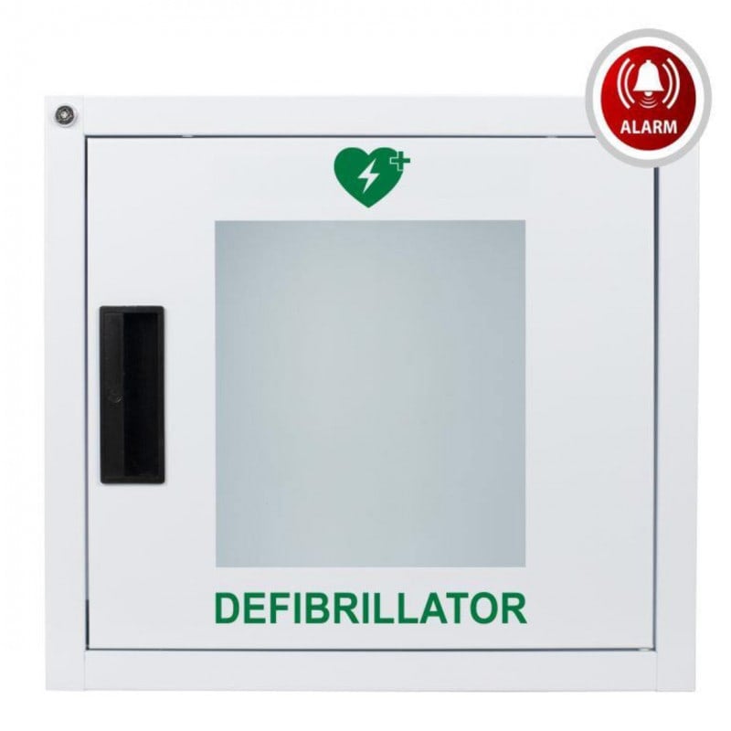 AED-Metallwandkasten weiß - akustischer Alarm, sichere Aufbewahrung für Defibrillatoren - Med-Praxisbedarf