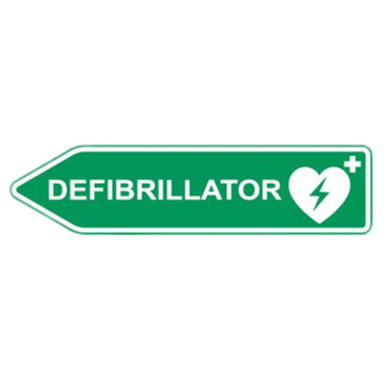 AED-Standortschild für Gebäude - weiß-grünes Schild mit Richtungspfeil und Herzsymbol - Med-Praxisbedarf