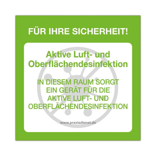 Aufkleber Aktive Luft- und Oberflächendesinfektion - Kennzeichnung für gereinigte Räume - Med-Praxisbedarf