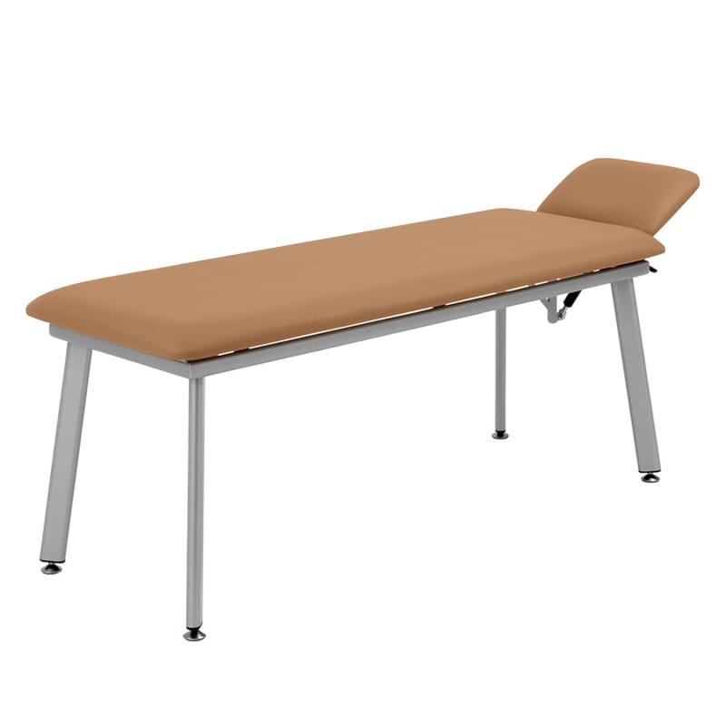 Weiße Untersuchungsliege im Design-Look - mit Seitentisch und Ablage, 70 cm hoch - Med-Praxisbedarf