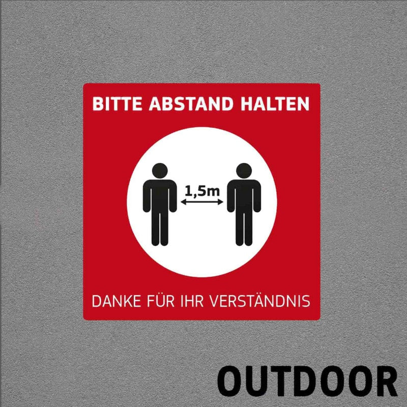 Outdoor Fußbodenaufkleber - Hinweis Bitte Abstand halten, rutschfest und witterungsbeständig - Med-Praxisbedarf