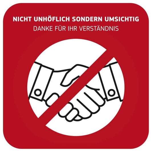 Hinweisschild Händeschütteln vermeiden - Mit durchgestrichenem Händedruck-Symbol - Med-Praxisbedarf