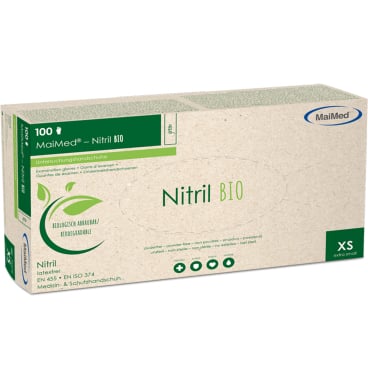 Box mit Nitril BIO Einmalhandschuhen - allergenfrei, angenehmes Tragegefühl - Med-Praxisbedarf