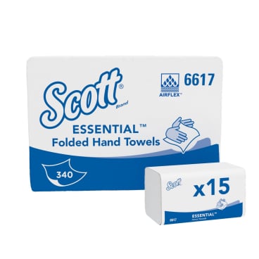Weiße SCOTT Essential Falthandtücher 1-lagig - im praktischen Format 21 mal 20 Zentimeter - Med-Praxisbedarf