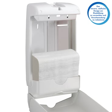 Entnahme eines SLIMFOLD Handtuchs aus dem Spender - hygienische Trocknung - Med-Praxisbedarf