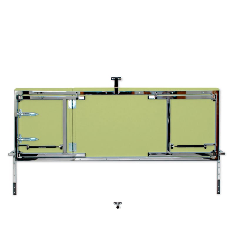 Griff der Dewert Wandklappliege im Detail - ergonomische Handhabe zum Öffnen - Med-Praxisbedarf