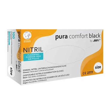 puracomfort black Nitrilhandschuhe puderfrei - schwarz, beidhändig tragbar - Med-Praxisbedarf