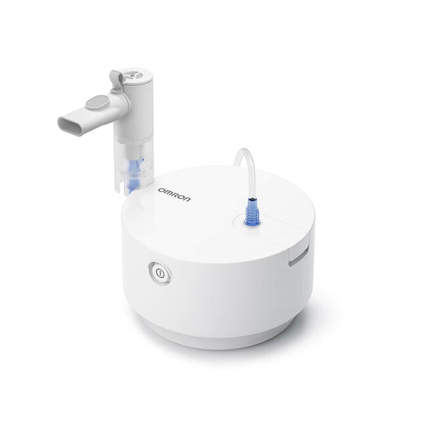 OMRON CompAir C28P Vernebler im Einsatz - Nahaufnahme des Medikamentenbehälters und der Maske - Med-Praxisbedarf