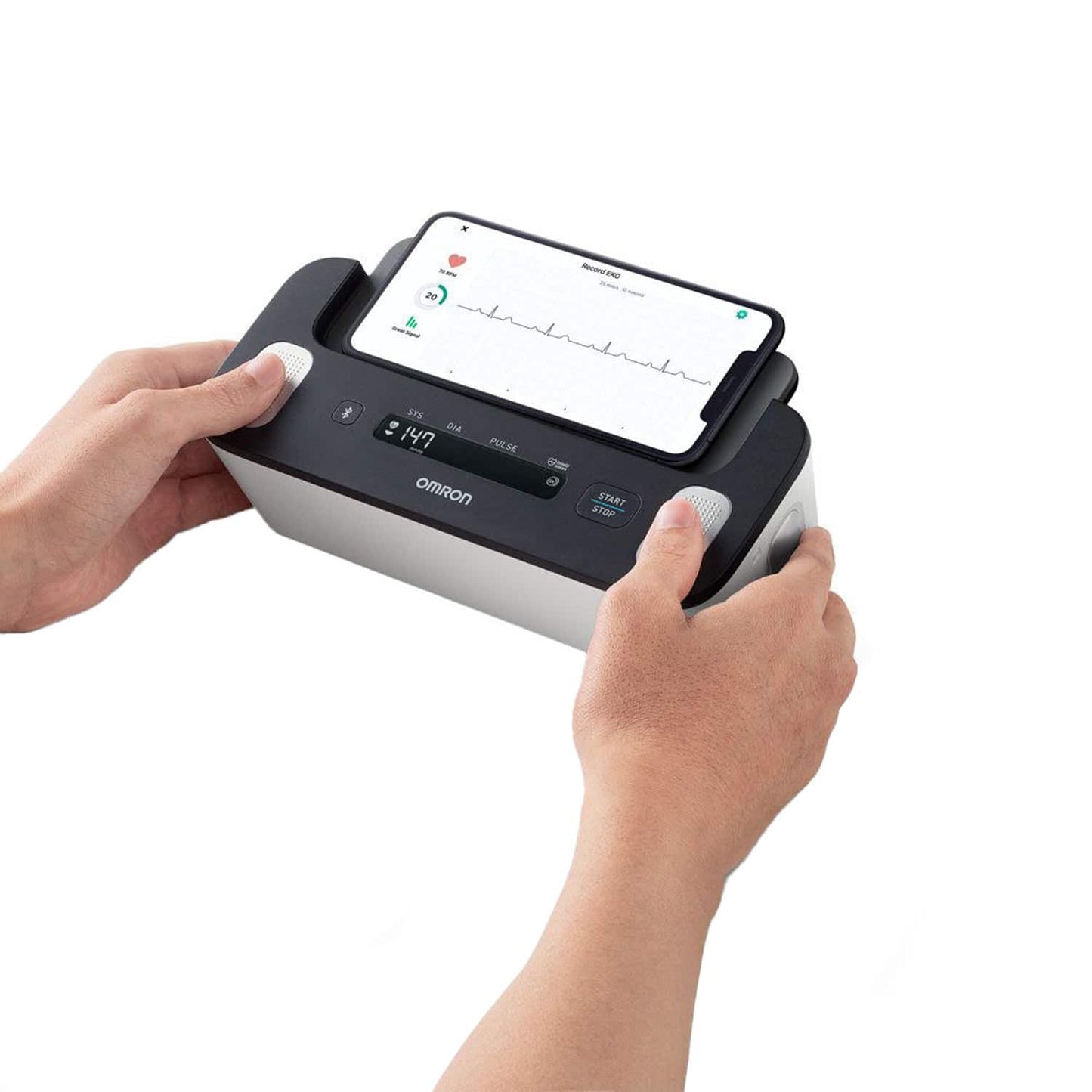 OMRON Complete Display - Nahaufnahme des Touchscreens mit Blutdruck- und EKG-Daten - Med-Praxisbedarf