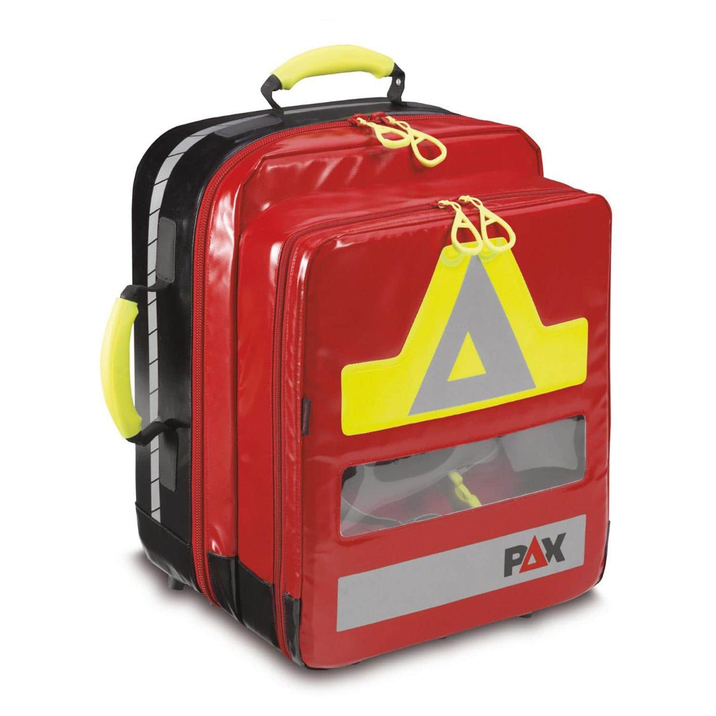 AED Notfallrucksack Feldberg - geöffnet zeigt Fächer für Erste-Hilfe-Ausrüstung - Med-Praxisbedarf