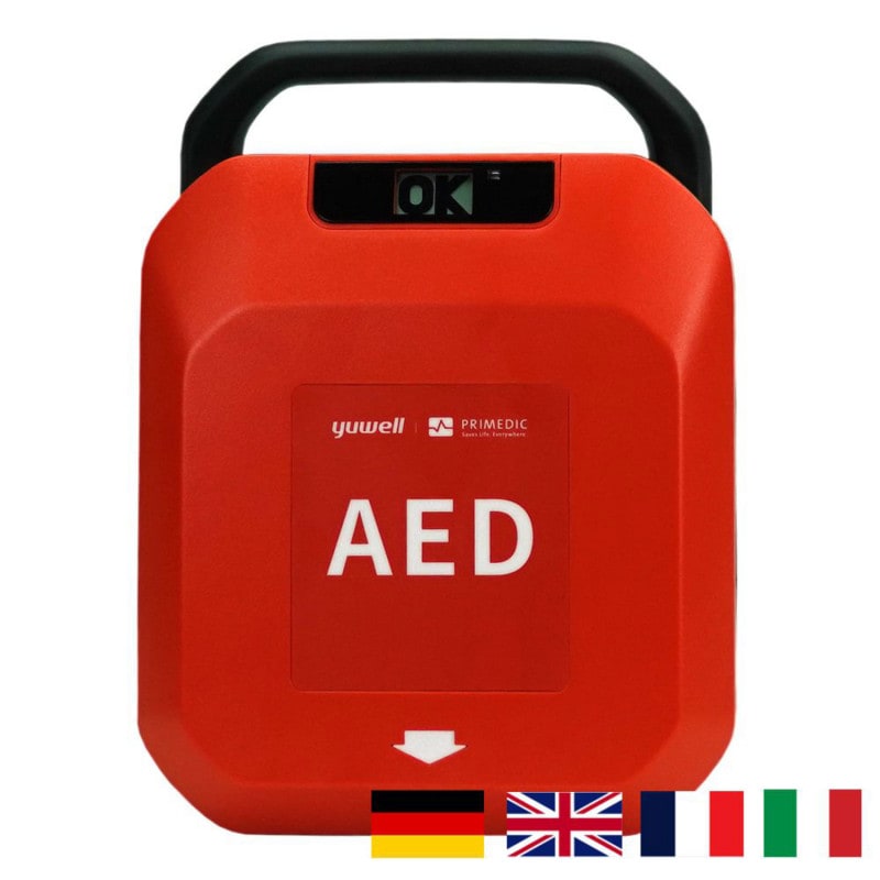 HeartSave Y YA AED Frontansicht - kompaktes Design mit Display und Bedientasten - Med-Praxisbedarf