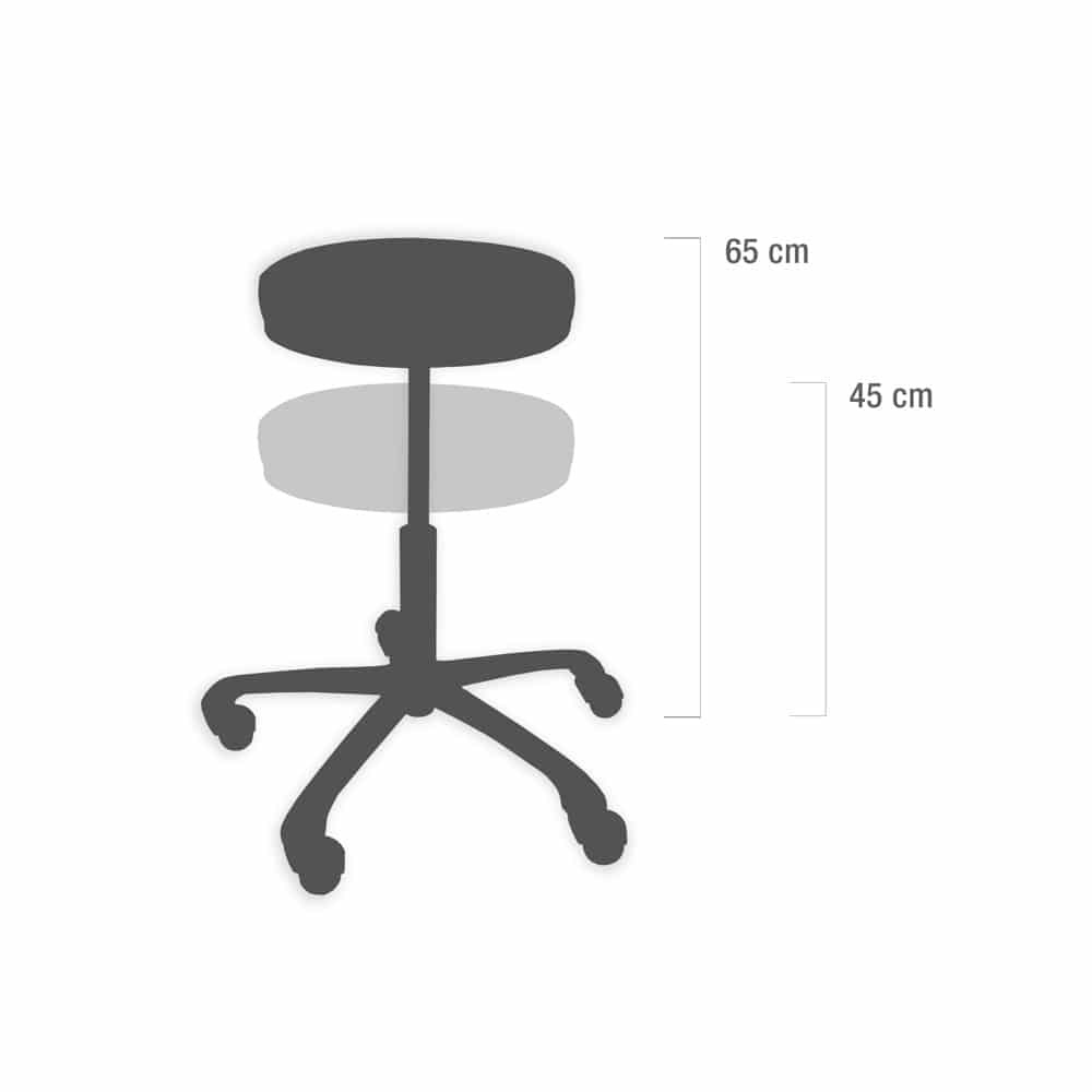 Rollhocker Hippo Drehhocker - Seitenansicht des medizinischen Hockers mit Rollen und Gasdruckfeder - Med-Praxisbedarf