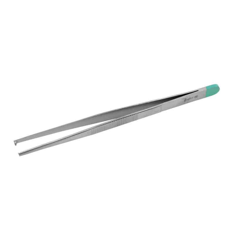 Chirurgische Pinzette Passau Impex - gebogene Spitze, 13 cm, rutschfeste Griffe - Med-Praxisbedarf