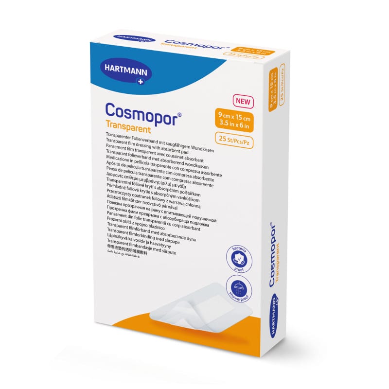 Cosmopor transparent mit Saugkissen - für exsudierende Wunden, sichere Fixierung - Med-Praxisbedarf