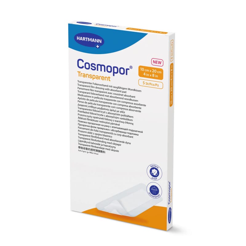 Cosmopor transparent Wundauflage steril - Polyurethan-Folie, wasserabweisend und flexibel - Med-Praxisbedarf
