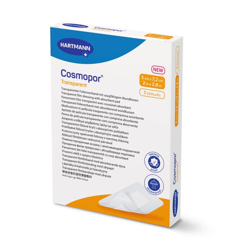 Cosmopor transparent Wundverband wasserdicht - halbdurchlässige PU-Folie für postoperative Versorgung - Med-Praxisbedarf