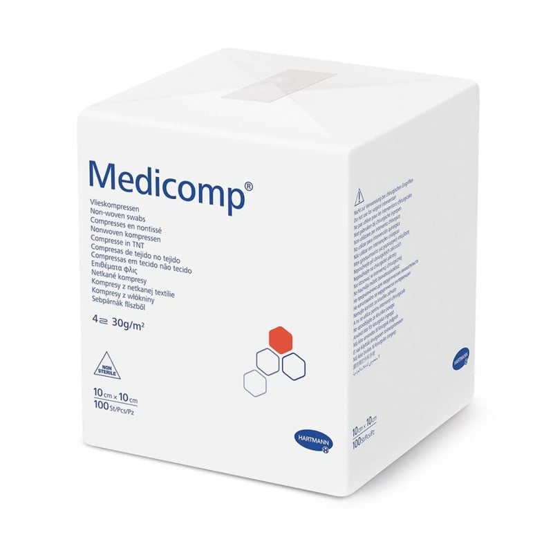 Medicomp Vliesstoffkompressen geöffnet - Einzelkompresse für die sichere Wundversorgung - Med-Praxisbedarf