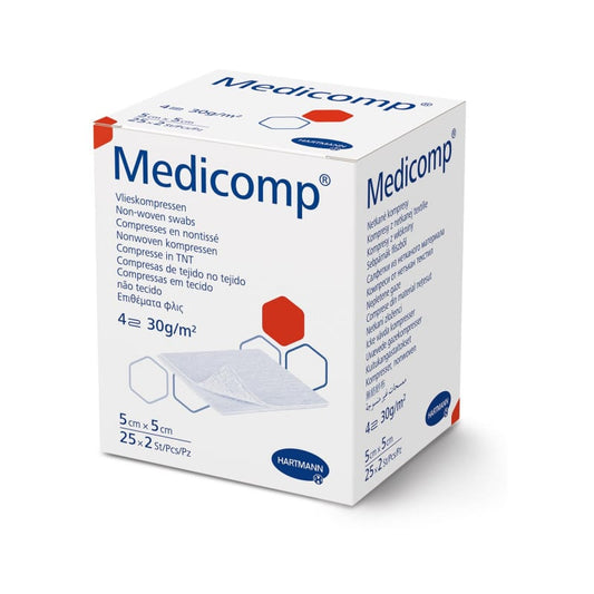 Medicomp Vliesstoffkompresse 10x10 cm - sterile Kompresse aus Zellwolle für die Wundversorgung - Med-Praxisbedarf