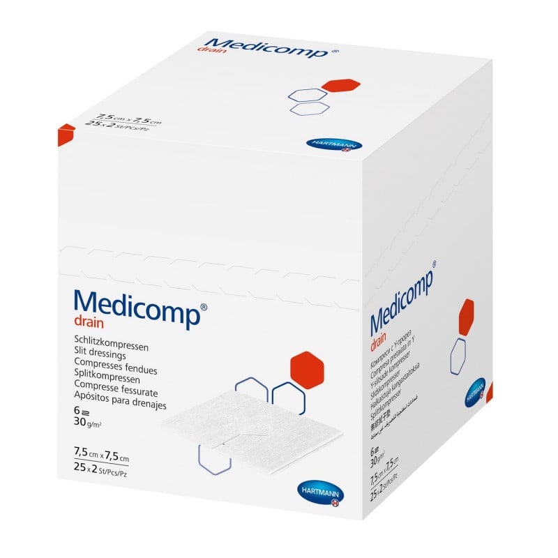 Medicomp drain Schlitzkompresse - sterile Vliesstoffkompresse mit Y-Schnitt für Drainagen - Med-Praxisbedarf